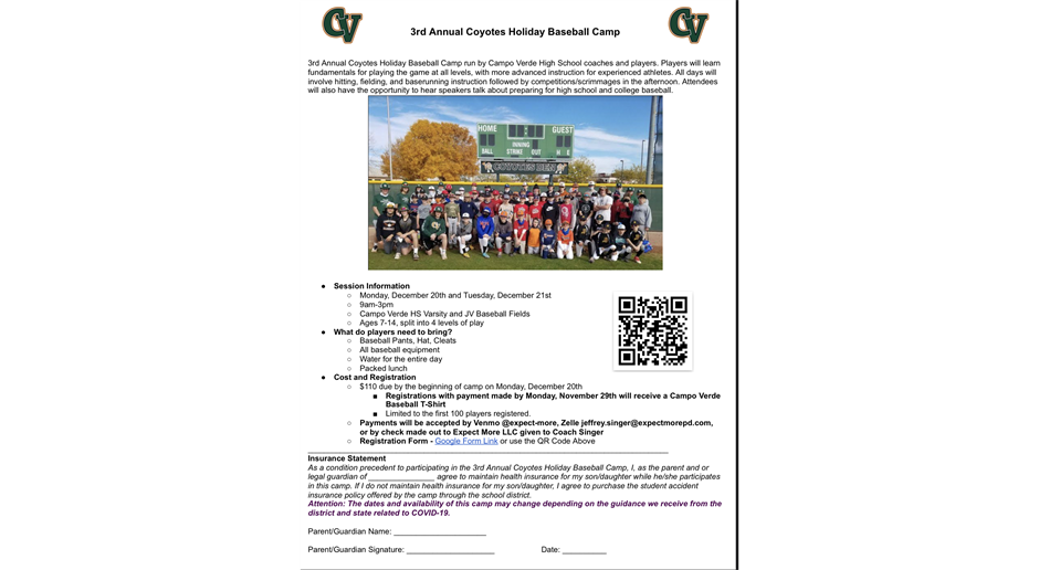 CAMPO VERDE HS OFFERS WINTER BASEBALL CLINIC